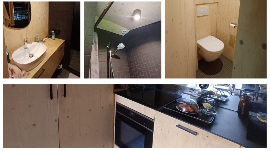 rénovation d'une salle de bain en bois. Le placage de pièces humides peut être réalisé en placage d'épicea.